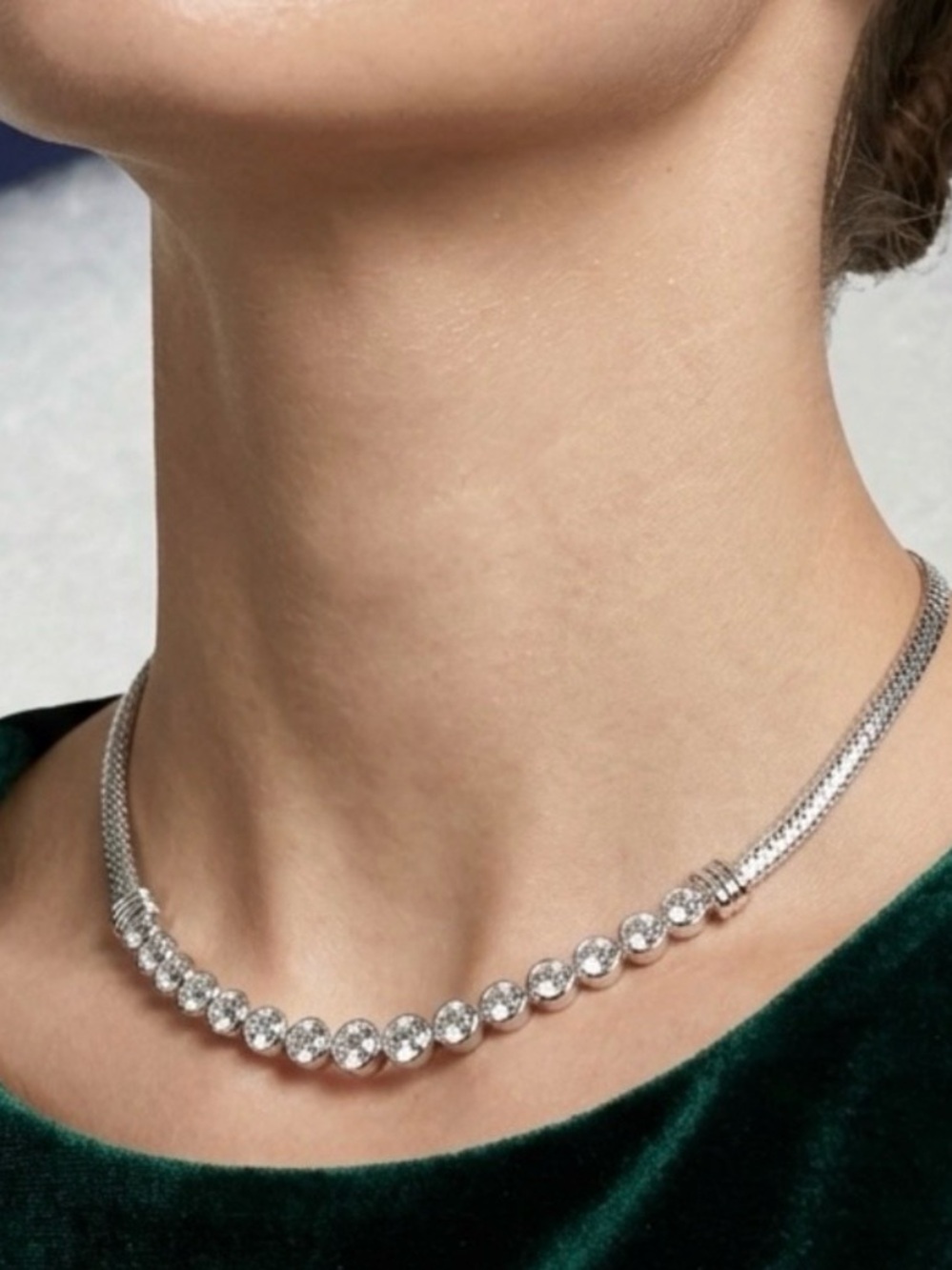 Swarovski Silver Crystal Station Necklace
